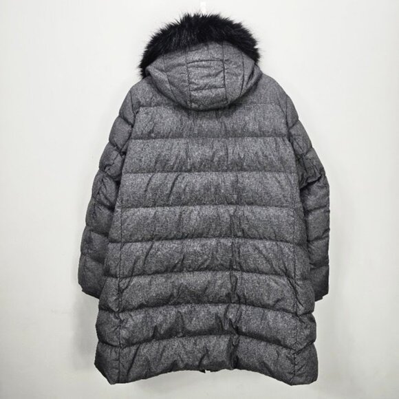 Lands' End Down Quilted Puffer Coat Jacket 3X Heathered Gray Hood Faux Fur - Picture 6 of 15